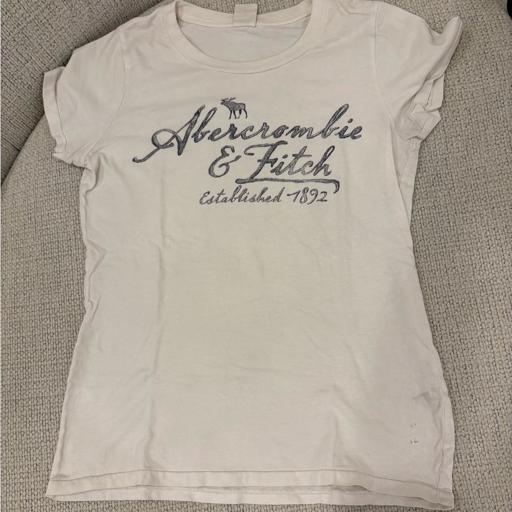 Y2K Abercrombie & Fitch Cream & Navy Classic White Tee Size Large
